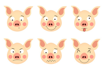 Pig stickers emoticons with different emotions for site, infographics, video, animation, websites, e-mails, newsletters, reports, comics Emoji