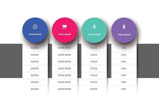Infographic Table Layout with Multicolored Circles