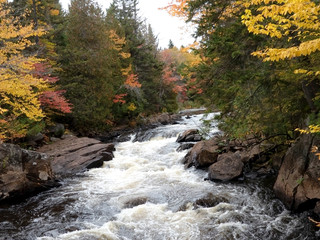 Rivière au milieu d'une montagne en automne