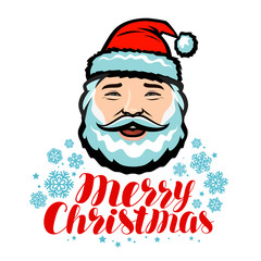Portrait of cheerful Santa Claus. Merry Christmas, greeting card. Vector illustration
