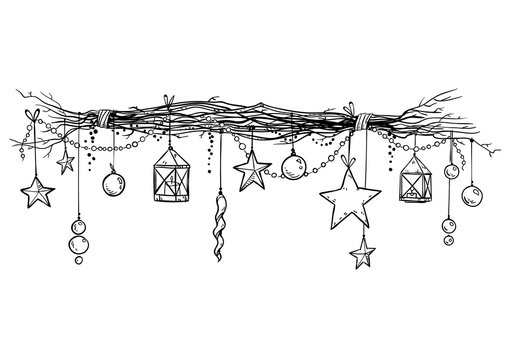 Christmas and New Year decoration. Festive garland vector sketch.