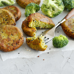 Fried vegetarian broccoli and quinoa burgers