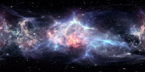 360 Grad interstellare Wolke aus Staub und Gas. Weltraumhintergrund mit Nebel und Sternen. Glühender Nebel, gleichwinklige Projektion, Umgebungskarte. Sphärisches HDRI-Panorama © Peter Jurik