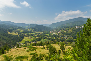 Naklejka premium View of the Mokra Gora from the Sargan Vitasi station,panorama Serbia.