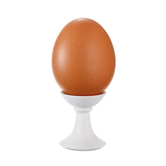 Brown egg on stand isolated on white background.