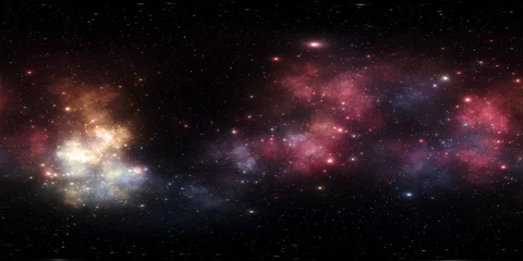 360-Grad-Weltraumnebel-Panorama, gleichwinklige Projektion, Umgebungskarte. Sphärisches HDRI-Panorama. Weltraumhintergrund mit Nebel und Sternen © Peter Jurik
