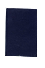 The book is dark blue isolated on a white background. View from above.