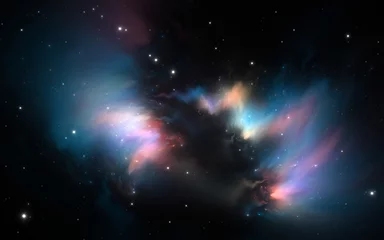 Sternensystem und Nebel. Interstellare Wolke aus Gas, Plasma und Staub, tiefer Weltraumhintergrund mit Sternen. 3D-Darstellung © Peter Jurik