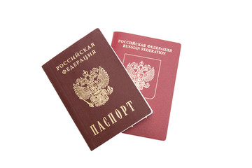 Russian passports on white background, international passport