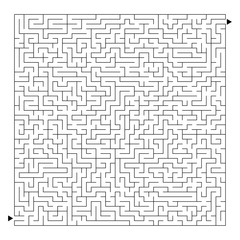 Difficult square maze. Game for kids. Puzzle for children and adult. One entrance, one exit. Labyrinth conundrum. Flat vector illustration isolated on white background.