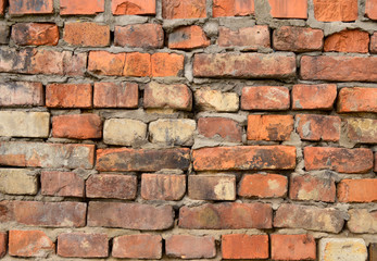 Wall of dirty old shabby bricks