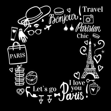 Vector Frame with space for text. Paris fashion shopping near the Eiffel tower.