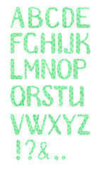 Hand drawn alphabet with point texture. Isolated in white background