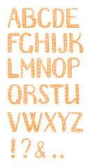 Hand drawn alphabet with square texture. Isolated in white background