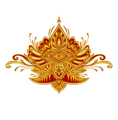 Decorative element emblem or crown with embroidery effect in red gold colors for decorate clothes or for logo of different thing