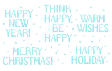 Christmas & New Year - hand drawn phrases. Holiday lettering for card, poster, banner, scrapbook, home decor, print textile.