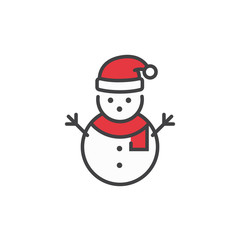 Snowman icon in filled outline style, isolated on white background.