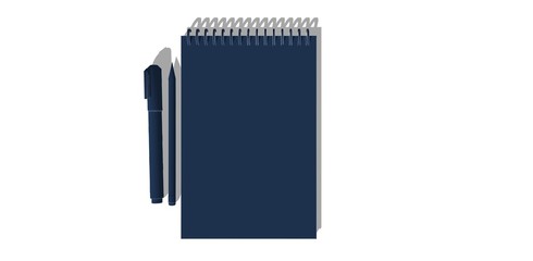 solid blue spiral Diary and sketchbook with pen and pencil