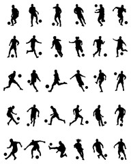 Fototapeta na wymiar Black silhouettes of football players on a white background