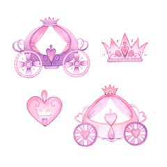 set of two carriages, crowns and hearts