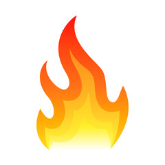 Red fire flat icon isolated on white background for danger concept or logo design. Flame and red fire icon