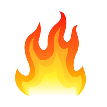 Red fire flat icon isolated on white background for danger concept or logo design. Flame and red fire icon
