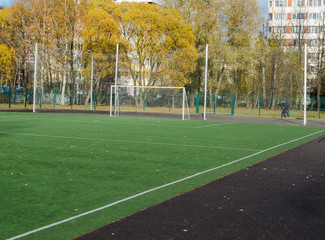 Soccer gates on artificial turf field.