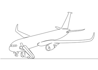 Fototapeta na wymiar One continuous drawn single art line doodle drawing sketch cargo transport aircraft