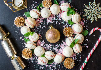 Festive Display with French Macarons, Crackers and Gold Decorations