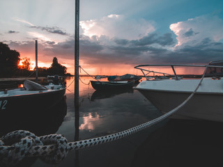 Sunset with boats