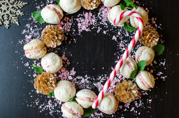 Wreath of candy Canes and French Macarons