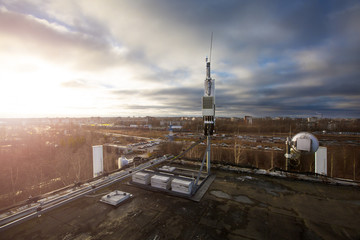 Panel antenna of GSM DCS UMTS LTE bands and radio unit are as part of communication equipment of...