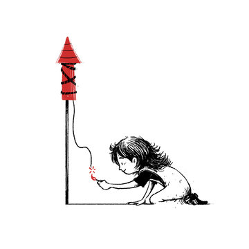 ni&ntilde;o encenciendo un cohete