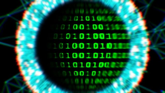 Binary code black and green background with digits moving on screen, Concept of digital age. Algorithm binary, data code, decryption and encoding, row matrix background.