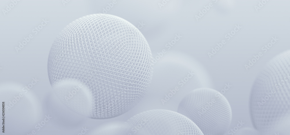 Fototapete Abstract 3d rendering of geometric shapes. Modern background design with spheres