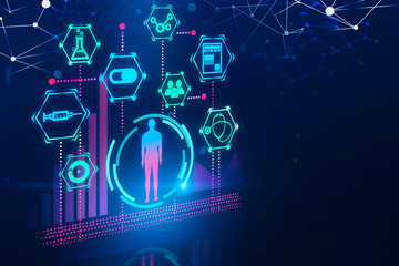 Green medical interface with man in hud, side