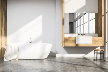 White and wood bathroom interior