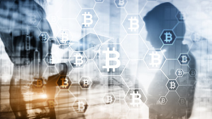 Fototapeta na wymiar Bitcoin, Blockchain concept on server room background.
