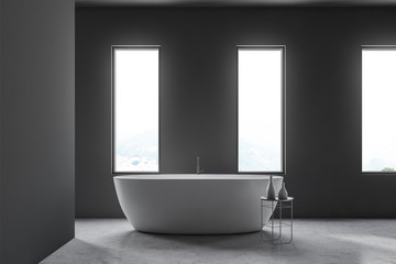 Fototapeta na wymiar Loft gray bathroom interior, tub