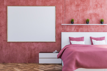 Red bedroom interior, poster