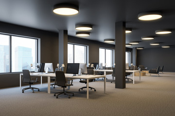 Brown industrial style office interior, columns
