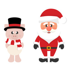 cartoon christmas santa claus with christmas cartoon cute pig in hat
