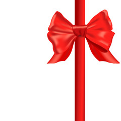 Vector Illustration. Decorative red bow with horizontal red ribbon on white background. Vector bow for page decor isolated