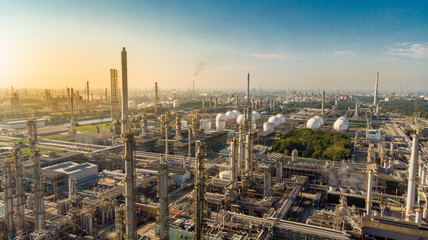 Aerial view of Oil and gas industry. warm light tone.