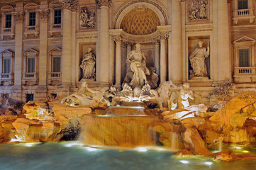 Trevi Fountain (Fontana di Trevi) at night, Rome Historic Centre, Italy.