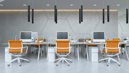 Interior modern open space office 3D illustration