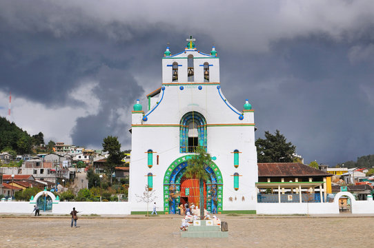 Templo de San Juan Bautista in Chamula, an indigenous town with unique autonomous status in Mexico & no outside police force, near San Cristobal de las Casas, Chiapas, Mexico.