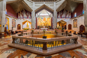 Interior of Church of the Annunciation or the Basilica of the Annunciation in the city of Nazareth...