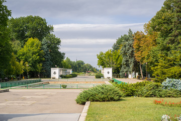 Entrance in Herastrau park on a sunny autumn day, Bucharest, Romania