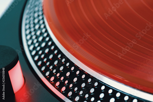 Vinyl Record Closeup A Ray Of Light On A Piece Of Vinyl Turntable Player Sound Technology For Dj To Mix And Play Music Red Vinyl The Texture Of The Bands On The